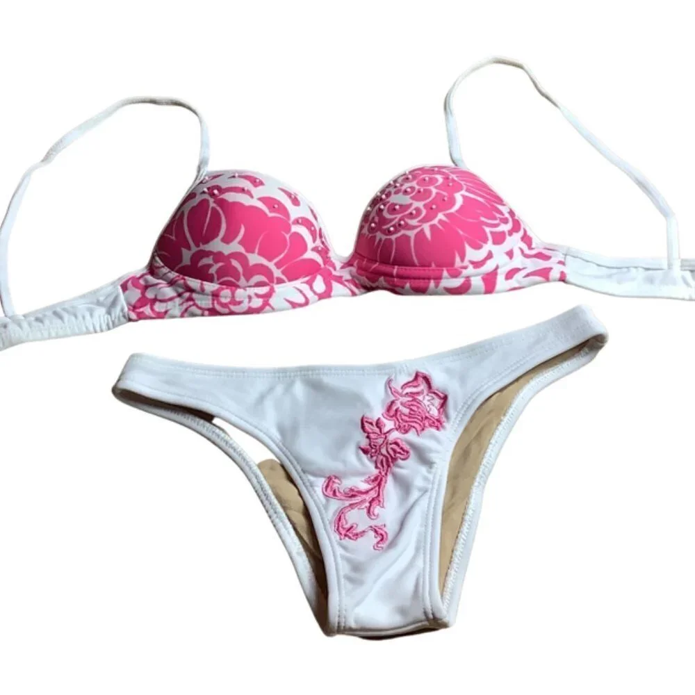 Recco Size Small Brazilian Floral Print Side Ties Bikini Set. New With Tags